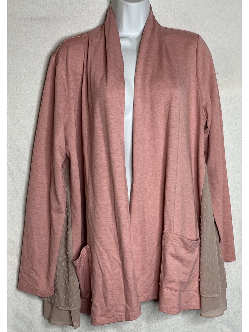 LOGO Lounge Lori Goldstein M Pink Open Front Stretch Jacket QVC A275718